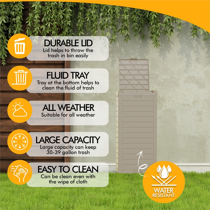 31 Gallon Light Coffee Plastic Outdoor Concealed Trash Can for Yard