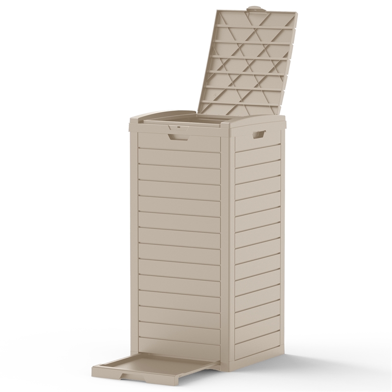 31 Gallon Light Coffee Plastic Outdoor Concealed Trash Can for Yard