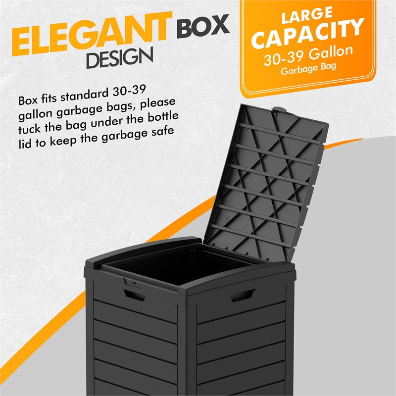 CRO Decor 31 Gallon Black Plastic Outdoor Concealed Trash Can for Yard