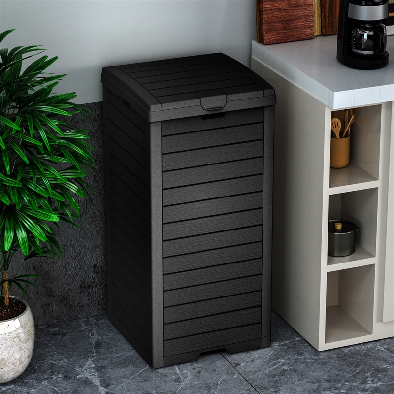 CRO Decor 31 Gallon Black Plastic Outdoor Concealed Trash Can for Yard
