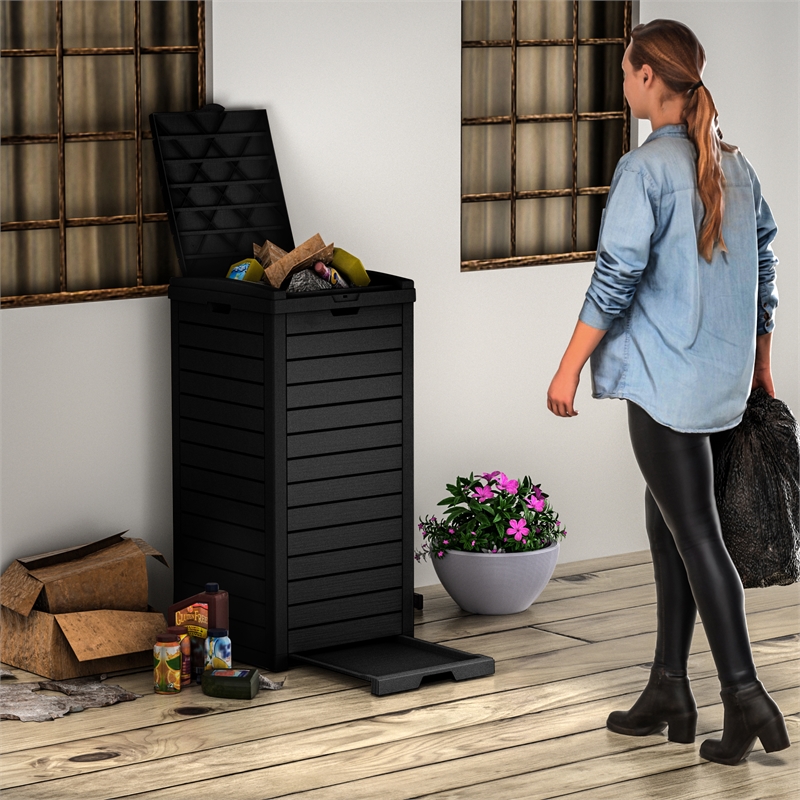CRO Decor 31 Gallon Black Plastic Outdoor Concealed Trash Can for Yard