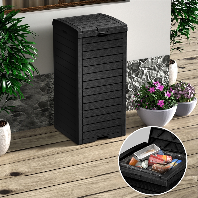 CRO Decor 31 Gallon Black Plastic Outdoor Concealed Trash Can for Yard