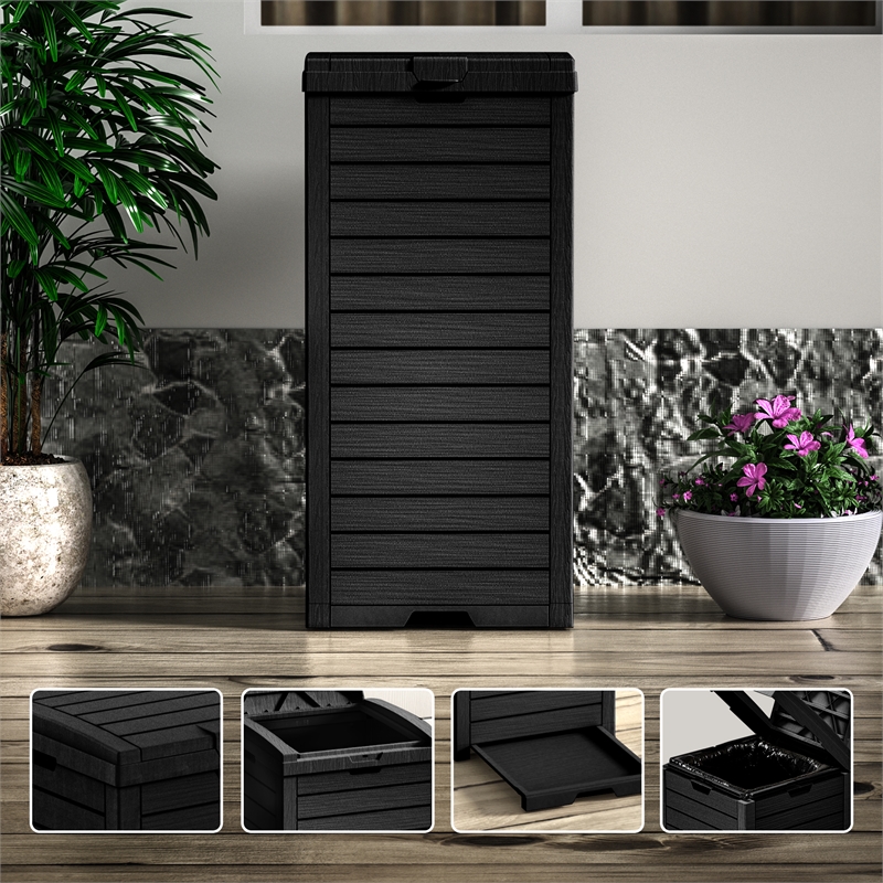 CRO Decor 31 Gallon Black Plastic Outdoor Concealed Trash Can for Yard