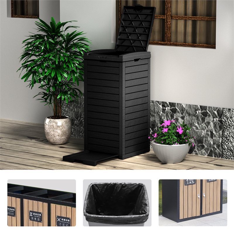 CRO Decor 31 Gallon Black Plastic Outdoor Concealed Trash Can for Yard