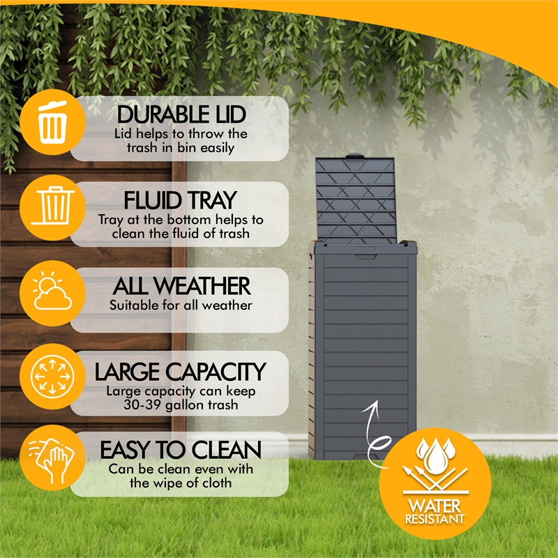 CRO Decor 31 Gallon Black Plastic Outdoor Concealed Trash Can for Yard