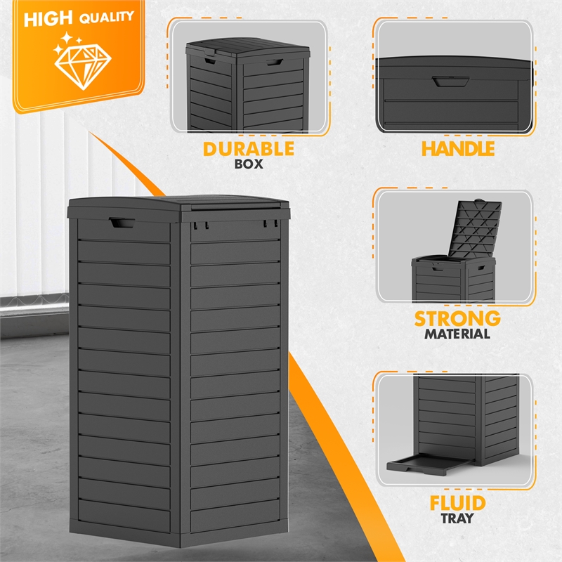 CRO Decor 31 Gallon Black Plastic Outdoor Concealed Trash Can for Yard