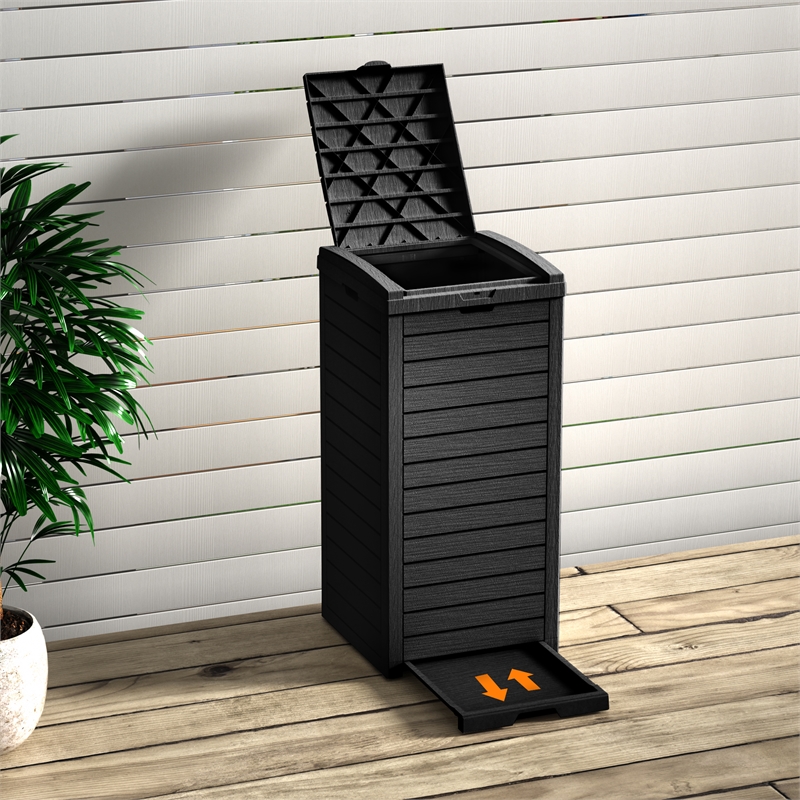 CRO Decor 31 Gallon Black Plastic Outdoor Concealed Trash Can for Yard