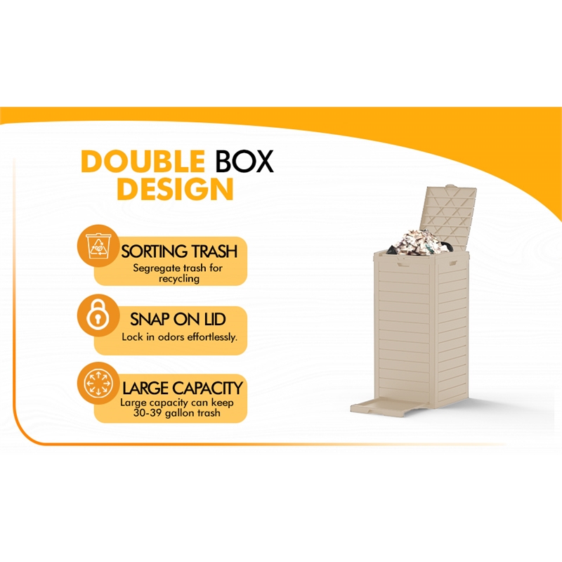 CRO Decor 62 Gallon Light Coffee Plastic Outdoor Concealed Trash Can for Yard