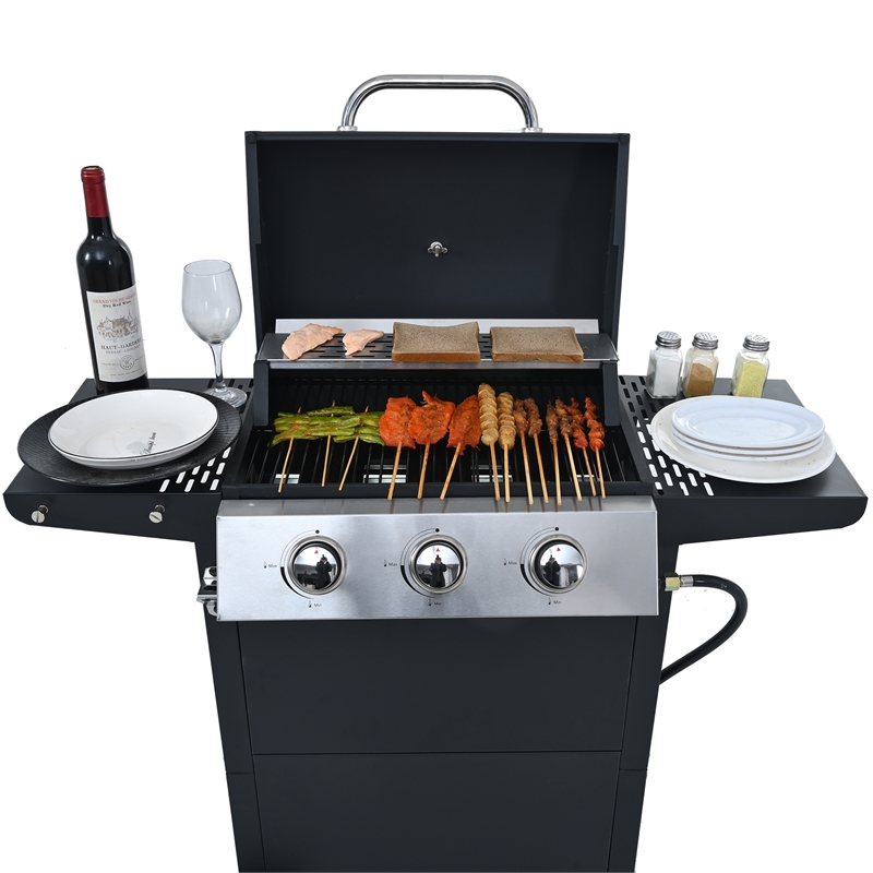 3 Burner Barbecue Grill Stainless Steel 26000 BTU Patio Garden Barbecue Grill