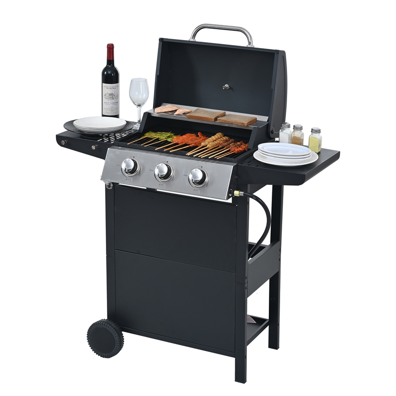 3 Burner Barbecue Grill Stainless Steel 26000 BTU Patio Garden Barbecue Grill