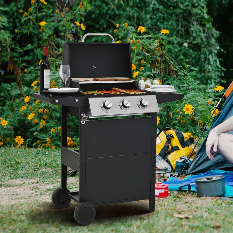 3 Burner Barbecue Grill Stainless Steel 26000 BTU Patio Garden Barbecue Grill
