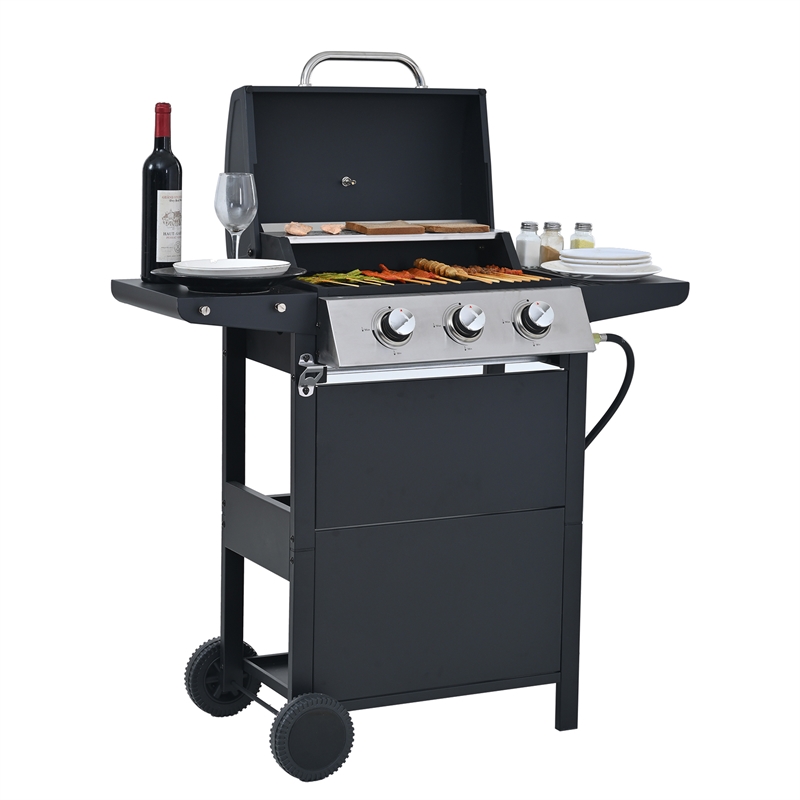 3 Burner Barbecue Grill Stainless Steel 26000 BTU Patio Garden Barbecue Grill