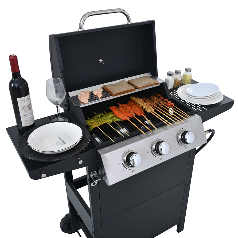 3 Burner Barbecue Grill Stainless Steel 26000 BTU Patio Garden Barbecue Grill