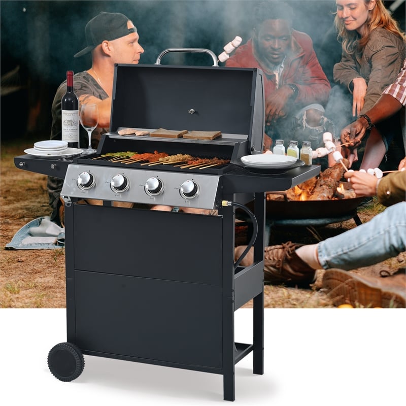 4 Burner Barbecue Grill Stainless Steel 34000 BTU Patio Garden Barbecue Grill