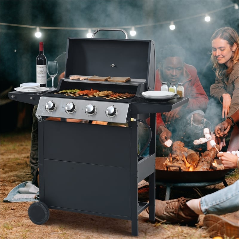 4 Burner Barbecue Grill Stainless Steel 34000 BTU Patio Garden Barbecue Grill