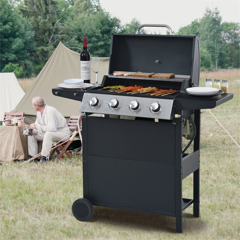 4 Burner Barbecue Grill Stainless Steel 34000 BTU Patio Garden Barbecue Grill