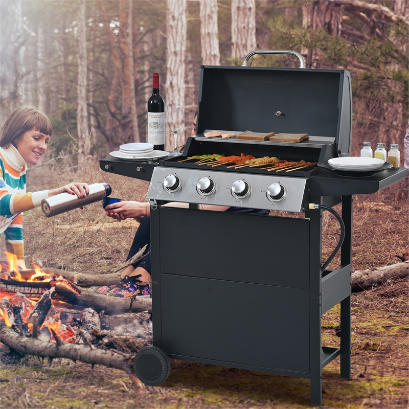 4 Burner Barbecue Grill Stainless Steel 34000 BTU Patio Garden Barbecue Grill