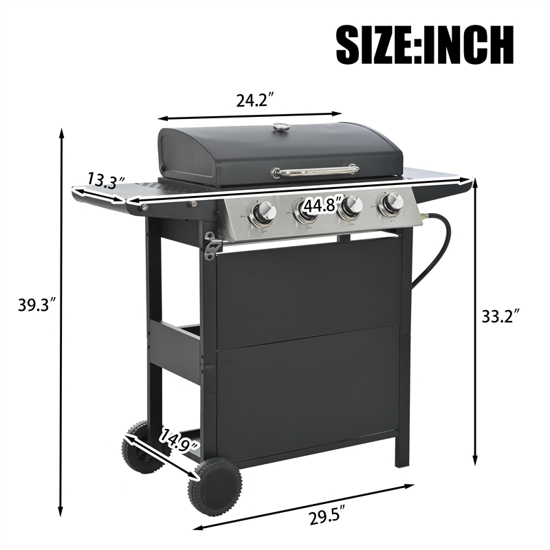 4 Burner Barbecue Grill Stainless Steel 34000 BTU Patio Garden Barbecue Grill