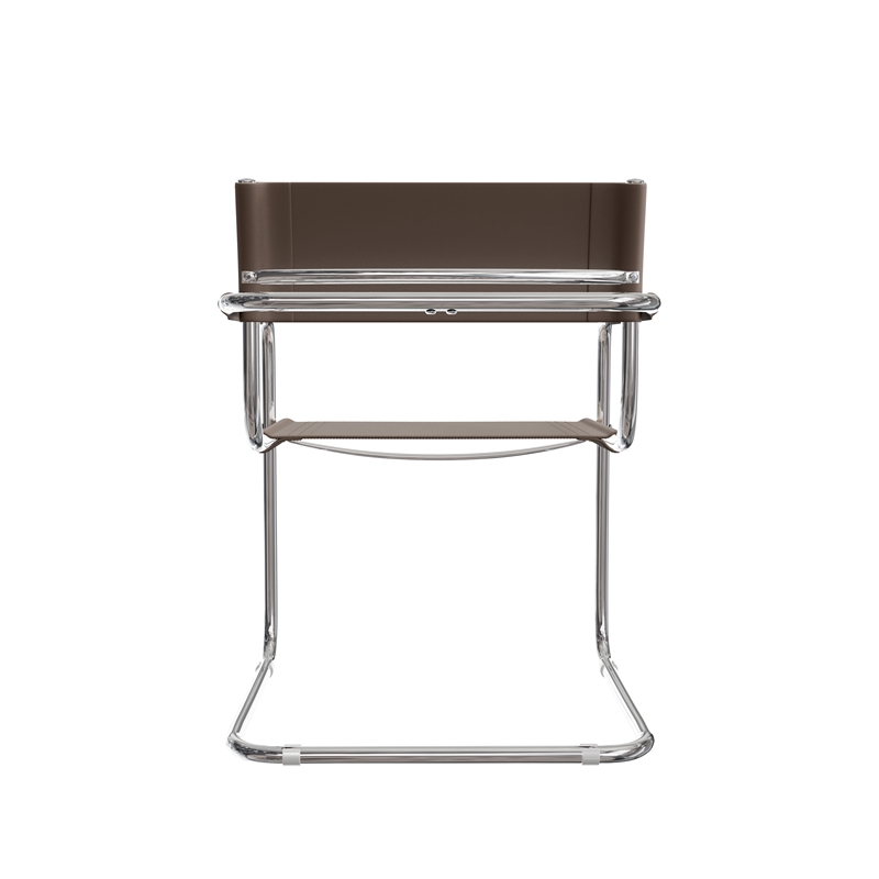 Saddle Leather Accent Chair Stainless Steel Arm Chair Dining Chair - Brown