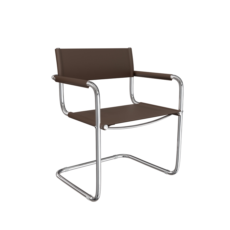 Saddle Leather Accent Chair Stainless Steel Arm Chair Dining Chair - Brown