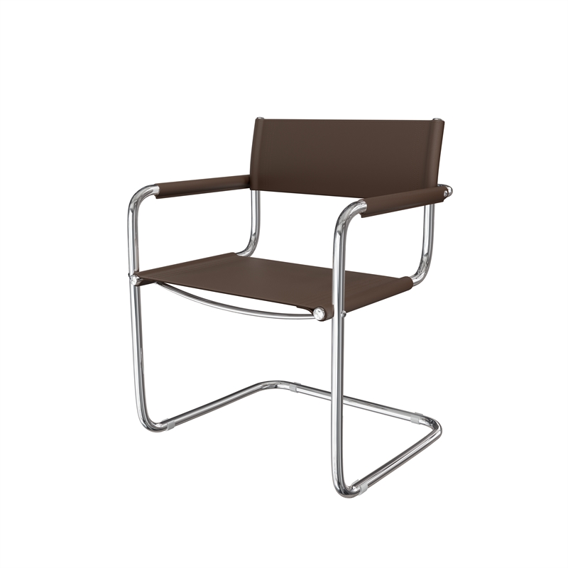 Saddle Leather Accent Chair Stainless Steel Arm Chair Dining Chair - Brown