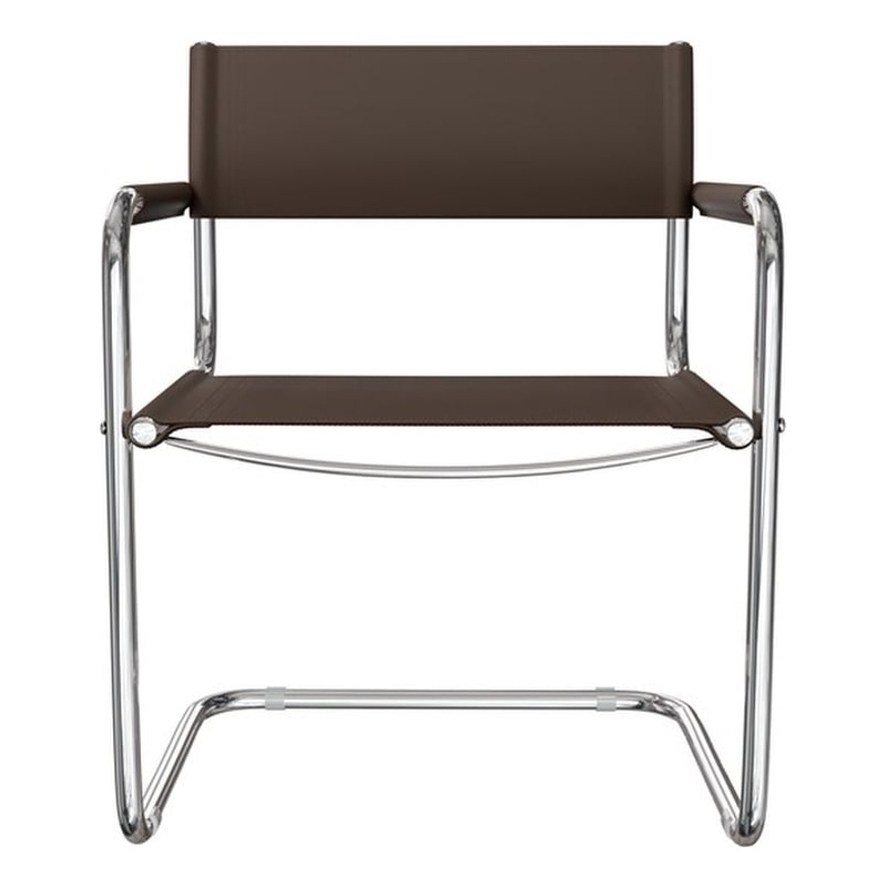 Saddle Leather Accent Chair Stainless Steel Arm Chair Dining Chair - Brown
