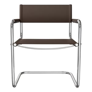 Saddle Leather Accent Chair Stainless Steel Arm Chair Dining Chair - Brown