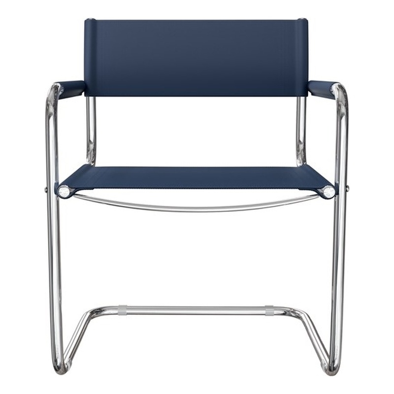 Saddle Leather Accent Chair Stainless Steel Arm Chair Dining Chair - Blue