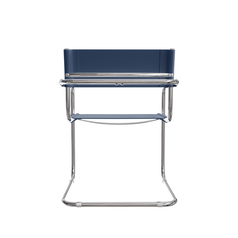 Saddle Leather Accent Chair Stainless Steel Arm Chair Dining Chair - Blue