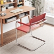 Saddle Leather Accent Chair Stainless Steel Arm Chair Dining Chair - Red
