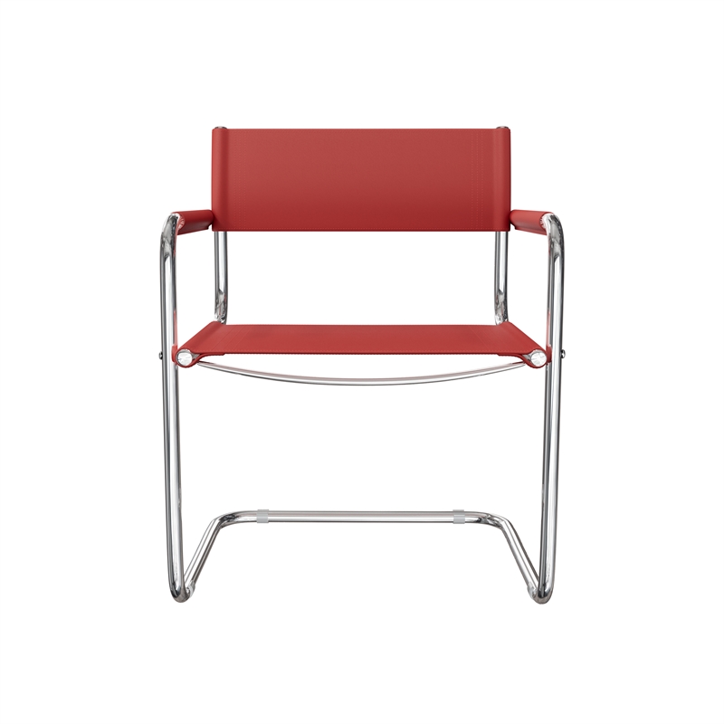 Saddle Leather Accent Chair Stainless Steel Arm Chair Dining Chair - Red