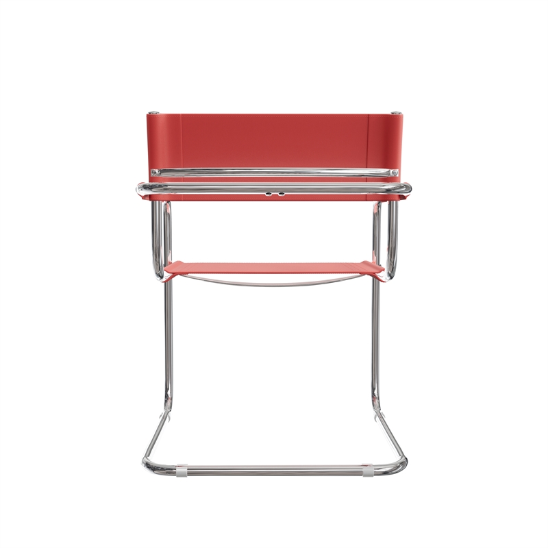 Saddle Leather Accent Chair Stainless Steel Arm Chair Dining Chair - Red