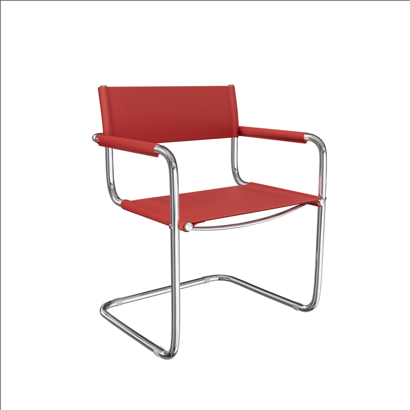 Saddle Leather Accent Chair Stainless Steel Arm Chair Dining Chair - Red