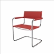 Saddle Leather Accent Chair Stainless Steel Arm Chair Dining Chair - Red