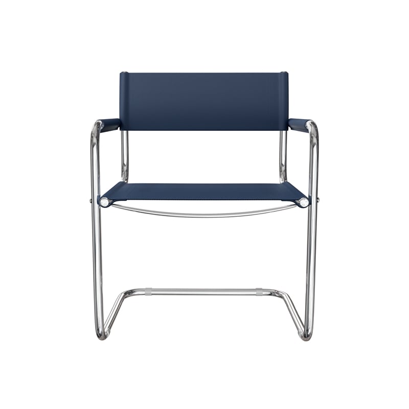 Saddle Leather Accent Chair Stainless Steel Arm Chair Dining Chair - Blue