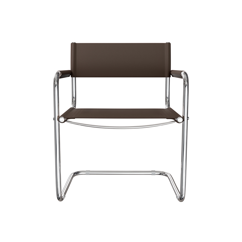 Saddle Leather Accent Chair Stainless Steel Arm Chair Dining Chair - Brown
