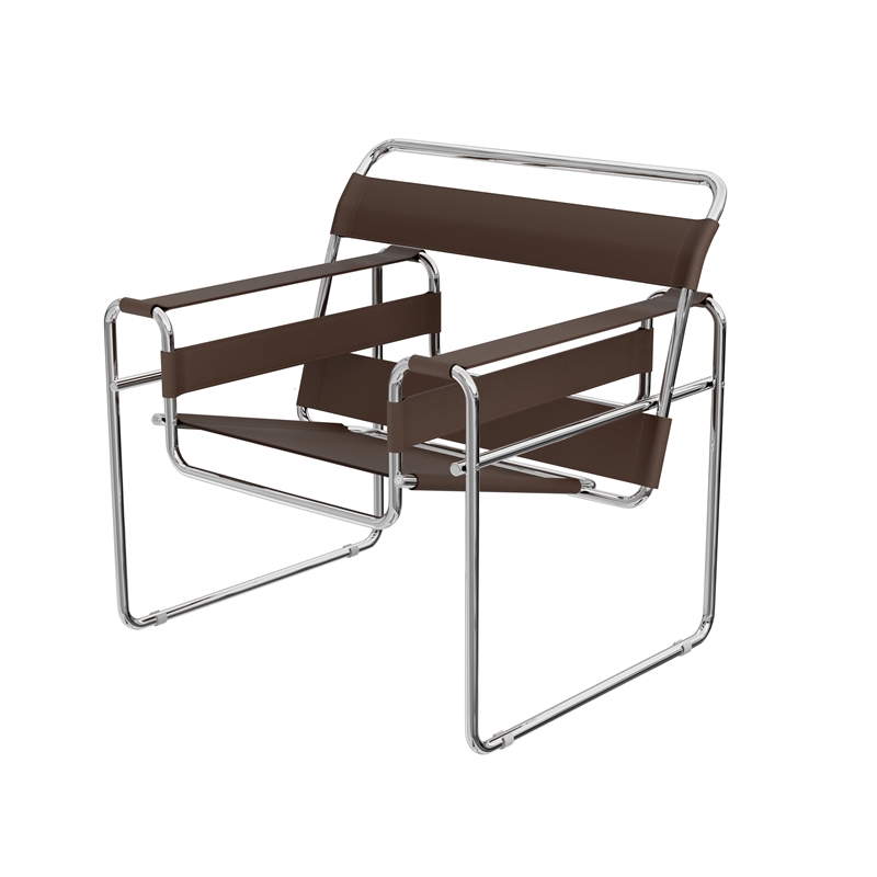 Saddle Leather Armchair Stainless Steel Frame Accent Chair - Brown