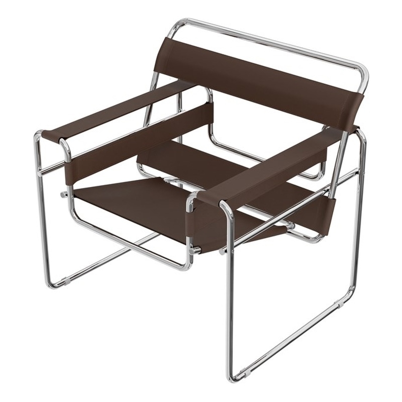 Saddle Leather Armchair Stainless Steel Frame Accent Chair - Brown