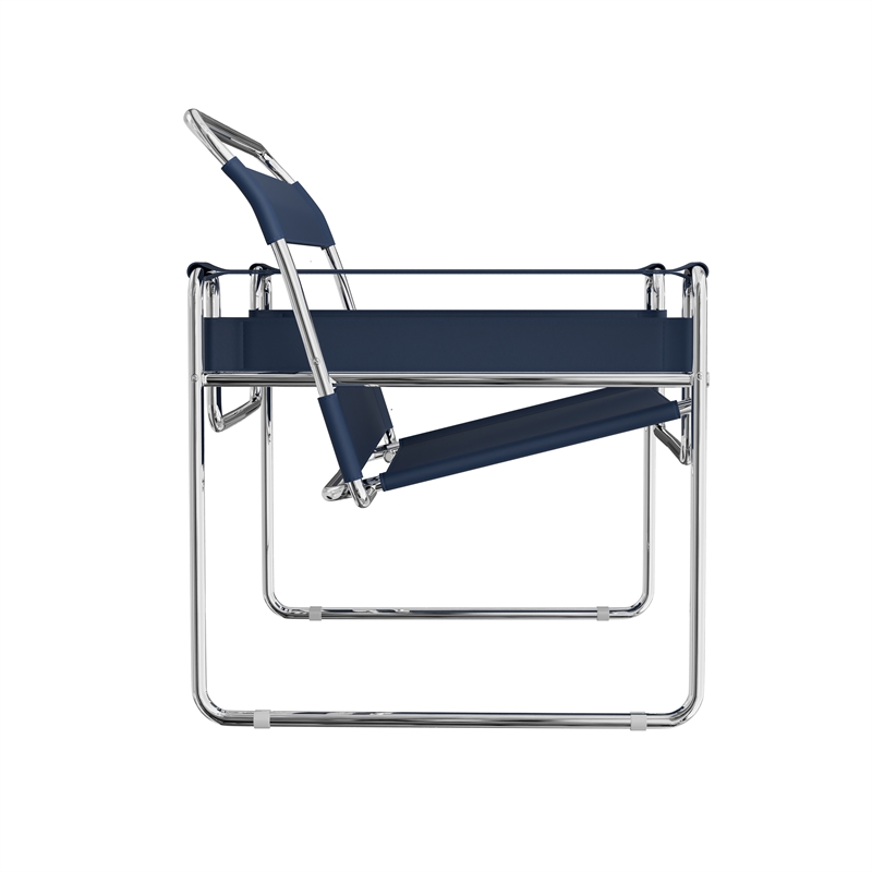 Saddle Leather Armchair Stainless Steel Frame Accent Chair - Blue