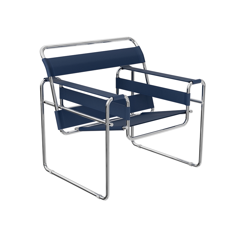 Saddle Leather Armchair Stainless Steel Frame Accent Chair - Blue