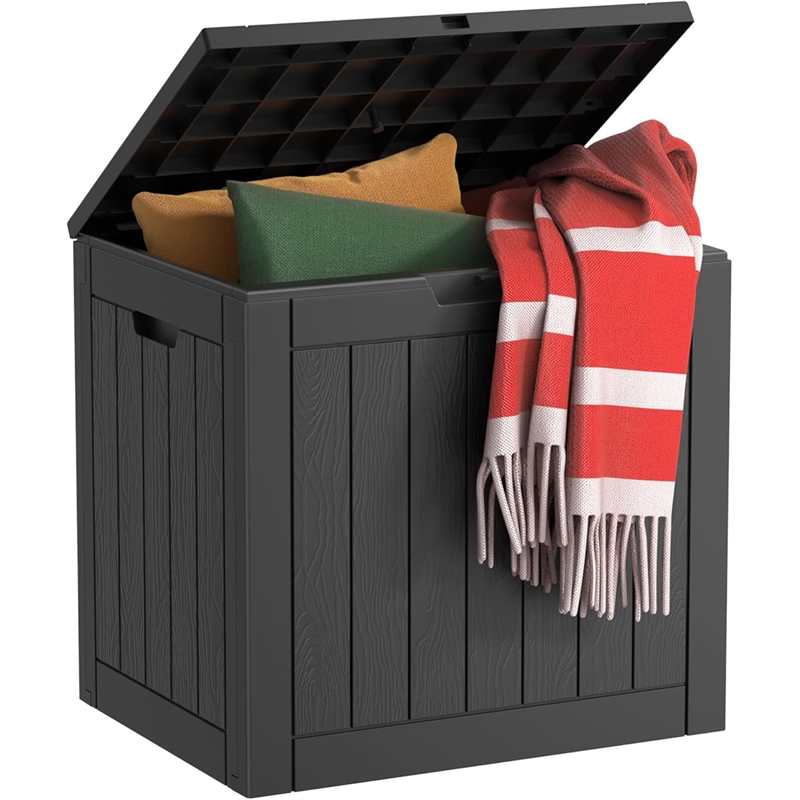 Weatherproof 28-Gallon Outdoor Storage Box with UV Protection - Black Resin