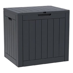 30-Gallon Weatherproof Outdoor Storage Box with Woodgrain Finish - Black Resin