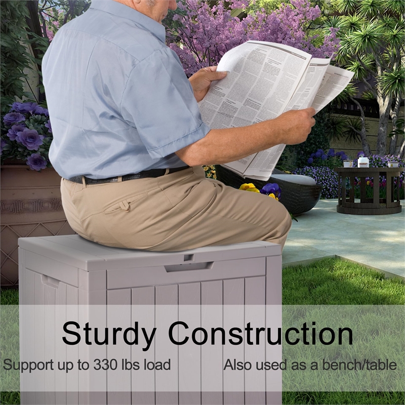 30-Gallon Weatherproof Outdoor Storage Box with Woodgrain Finish - Tan Resin