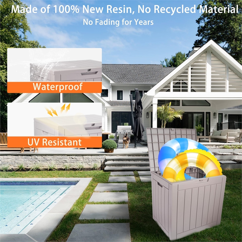 30-Gallon Weatherproof Outdoor Storage Box with Woodgrain Finish - Tan Resin