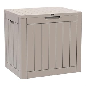 30-Gallon Weatherproof Outdoor Storage Box with Woodgrain Finish - Tan Resin