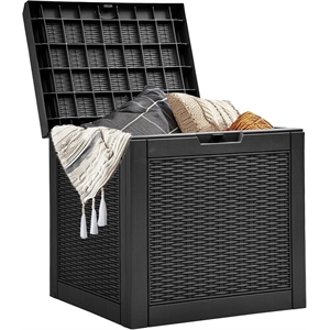 30-Gallon Weatherproof Outdoor Storage Box with Rattan Effect - Black Resin