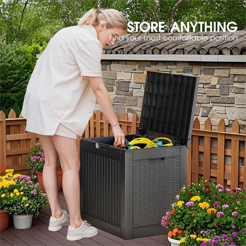 30-Gallon Weatherproof Outdoor Storage Box with Rattan Effect - Black Resin