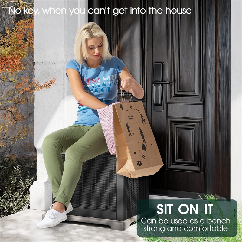 30-Gallon Weatherproof Outdoor Storage Box with Rattan Effect - Black Resin