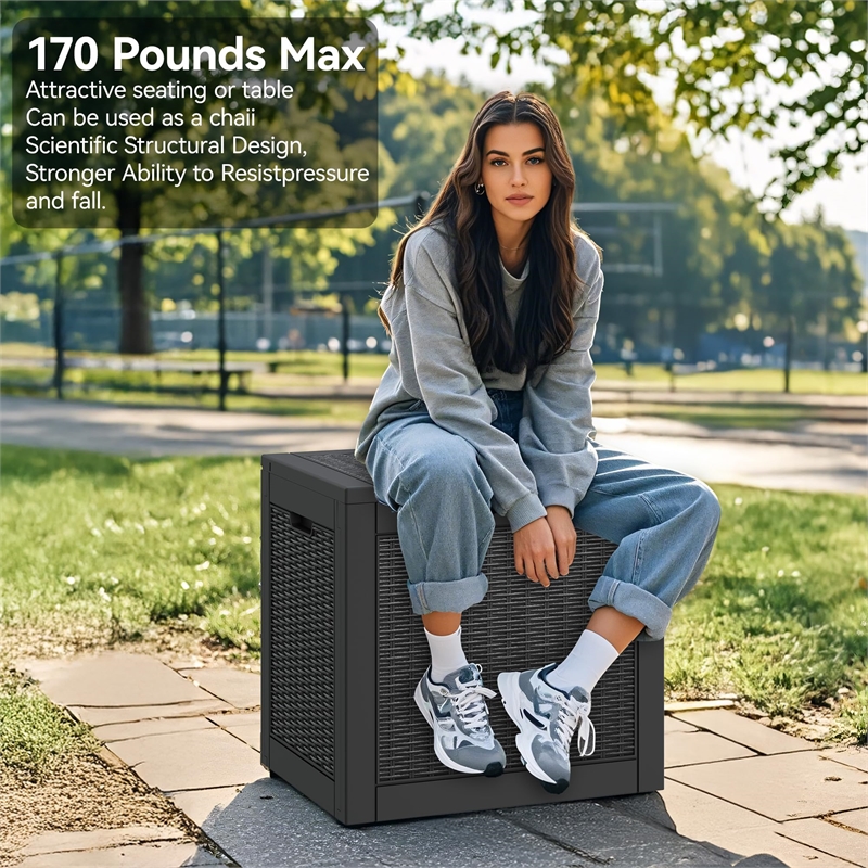 30-Gallon Weatherproof Outdoor Storage Box with Rattan Effect - Black Resin