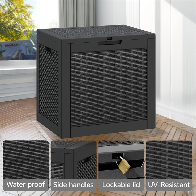 30-Gallon Weatherproof Outdoor Storage Box with Rattan Effect - Black Resin